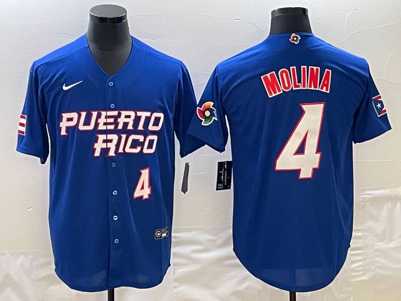 Men 2023 World Cub Puerto Rico #4 Molina Blue Nike MLB Jersey4